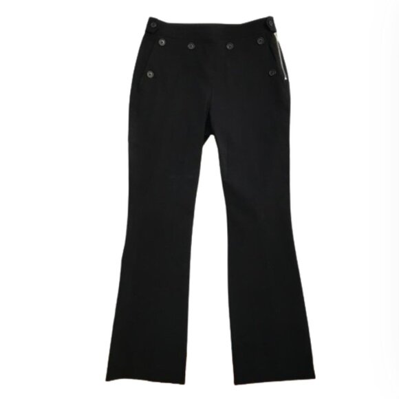 NWOT Helmut Lang High Rise Flare Pants Womens 6 Black Side Zip Button Stretch